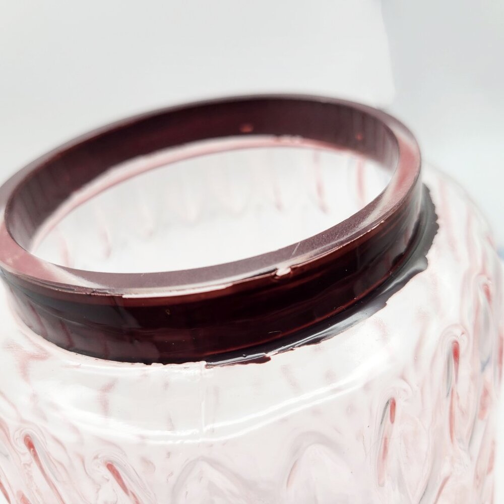 Pink Textured Ovals Pressed Glass Vase 8" Ugly Rim Paint - Picture 10 of 11